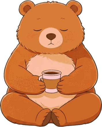 Hamsa bear meditating with coffee
